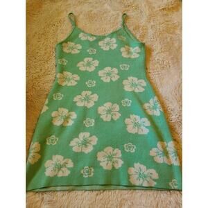 American Eagle Sweater Dress Women’s Size L Spaghetti Strap Green-White Flowers